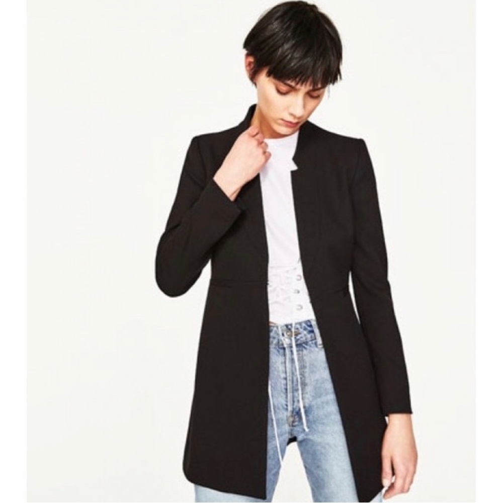 Zara inverted lapel long blazer